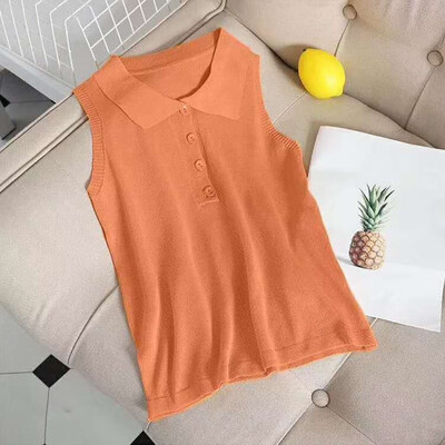 

Summer Lapel Tank Top For Women Sweet Candy Color Lapel Solid Color Joker Slim Knitted Tank Top Breathable Tank Top