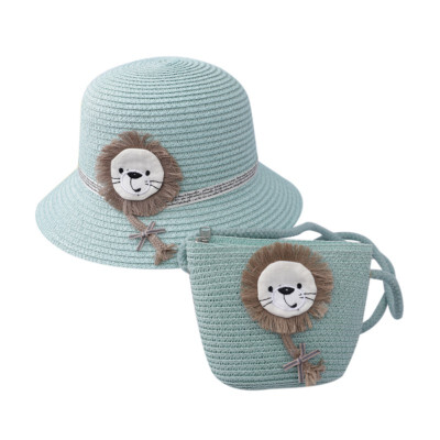 

2Pcs Baby Children Beach Bucket Breathable Caps Straw Sun HatShoulder Handbag Beach Wear Hat 4-8 Years