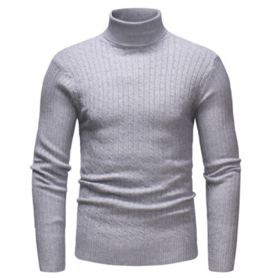 

Mens Knitted Slim Roll Turtle Neck Pullover Long Sleeve High Collar Warm Jumper Sweater Tops Plus Size