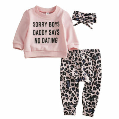 

AU Stock Newborn Baby Girl Leopard T-Shirt Tops Long Pants Outfit Clothes 3Pcs