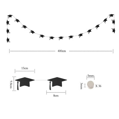 

4M 18pcs Black Bachelor Hat Shape Photo Pull Flag Lanyard DIY Photo Banner Garland With 36pcs Tiny Magnet Dots for Graduation