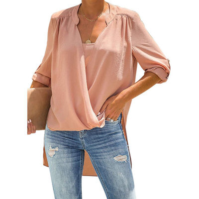 

Women Blouses 2019 Autumn Fashion Long Sleeve Concise Casual Shirt Blouse Solid Color V-collar Loose Sexy Half Sleeve Blouse