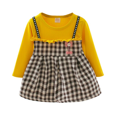 

Autumn Baby Girls Dress Fake 2 pcs Casual Plaid Print Long Sleeve Kids Princess Sundress Clothes 3-36M