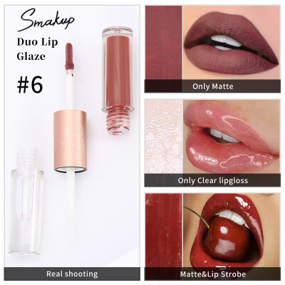 

Double end Lip Gloss Makeup 6 Colors Liquid Lipstick Mirror Surface Lip Gloss Tint Lasting Moisturizing Non-stick Cup Lip Glaze