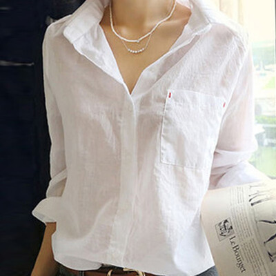 

2018 Spring Shirts Women Cotton White Shirt Turn Down Collar Long Sleeve Casual Women Tops