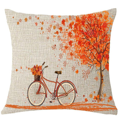 

Gobestart Happy Autumn Tree Maple Leaf Bicycle Pillow Cover Decorative18x18inchs