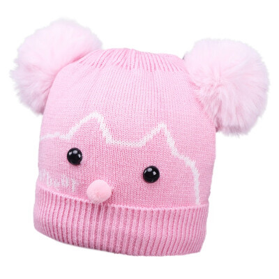 

Winter Warm Baby Hats Kids Baby Ball Design Hats Cartoon Print Knitted Wool Hemming Caps