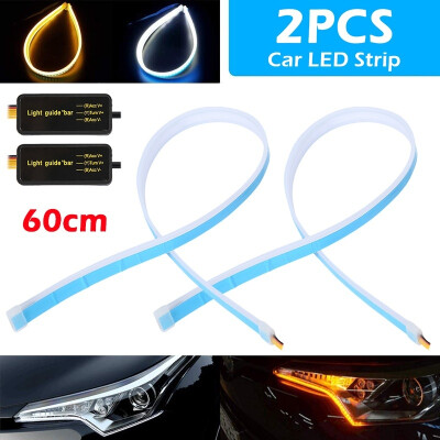 

2pcs 60mm Ultra Thin Double Color Car Soft Tube LED Strip DRL Flowing Turn Signal Lamp Daytime Running Strip