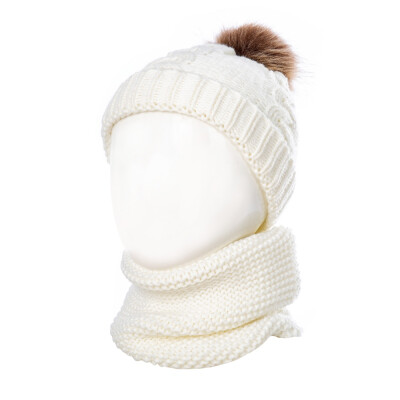 

Baby Hat Scarf Set Solid Color Wool Knitted Super Warm Winter Beanies With Plush Balls 0-3T