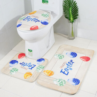 

3 Pieces Easter Themed Home Decor Bathroom Rugs Set Includes U-Shaped Contour Mat Backing bathroom mat Household Merchandises