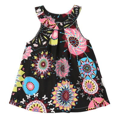 

6M-4T Fashion Kids Clothes Print Vest Girl Baby Clothing Floral Dress for Baby Infant Outfit Vestido Baby Bohemian Dresses