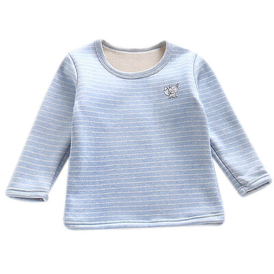 

Children Unisex Fashion Casual Cute Thermal Underwear Stripes Pattern Velvet Baby Bottoming Shirt Fashion Casual Shirt