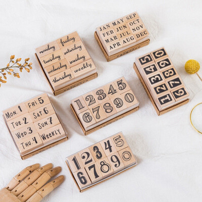 

1set DIY wooden rubber stamps Number Week Month Pattern Wood Stamps wood decoration For Letter for scrapbooking stamp