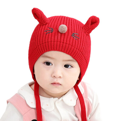 

3-24M Baby Caps Winter Newborn Cute Warm Kids Girls Boys Baby Letters Print Plush Ball Design Hats Knitted Hemming Caps