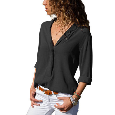 

Women Blouses 2019 Long Sleeve V-Neck Office Lady Shirt Chiffon Blouse Shirt Casual Tops Plus Size Blusas Femininas