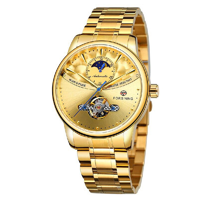 

FORSINING 339 Tourbillon Moon Phase Wind-up Movement Mechanical Men Watch Luxury Business Skelenton Male Watch 3ATM Waterproof Wri