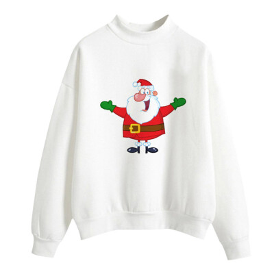 

Halloween Women Brushed Sweatshirt Autumn Winter Long-sleeved Santa Claus Christmas Tree Print Sweatshirt Happy Halloween