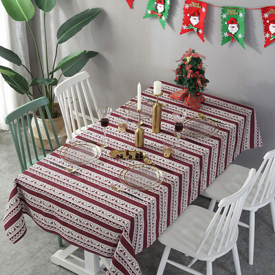 

Striped Christmas Deer Tablecloth Cotton And Linen Dustproof Table Cover Decoration