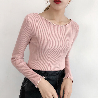 

2019 Lady Softy Durable Sweate Knitted o-neck Korean Slim Basic White Black Pullovers Autumn Long Sleeve Jumper Pull Femme