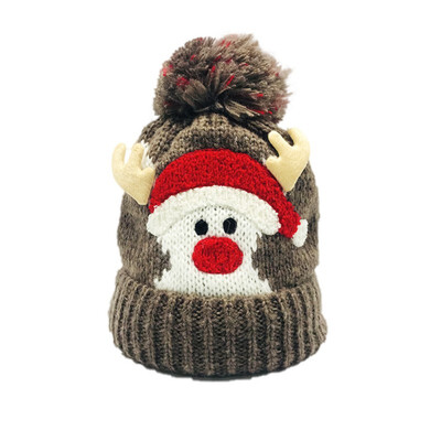 

Winter Warm Ball Knitted Baby Caps Boys Girls Santa Claus Patter Baby Hat Cute Children Christmas Caps 3-7T