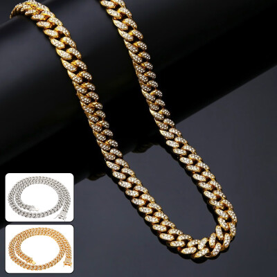 

Men Hip Hop Iced Out Bling Full Pave Rhinstones Chain Necklace Fashion CZ Miami Cuban Chains Necklaces Hiphop for Unisex Jewelry