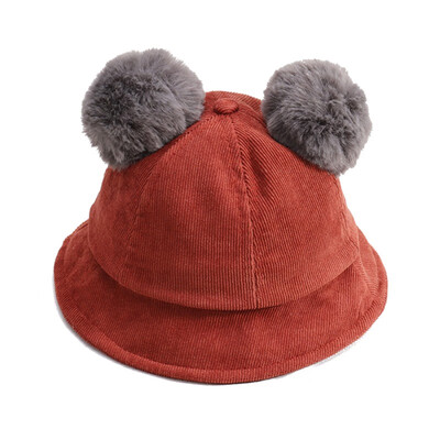 

Baby Hat Girl Baby Hat Autumn Winter Cute Double Pompon Children Winter Warm Corduroy Solid Color Basin Cap