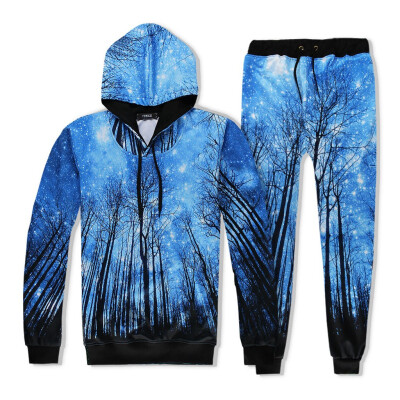 

Toponeto Men Universe 3D Print Hooded Galaxy Hoodie Tops Pants Sets Sport Suit Tracksuit