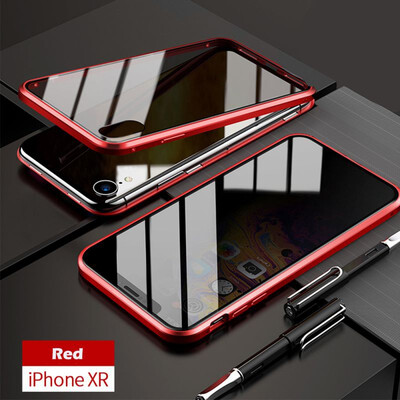 

iPhone Glass CaseSlim Bumper Magnetic Adsorption Installation Anti-Scratch Aluminum Metal with Double Screen Protector Cover