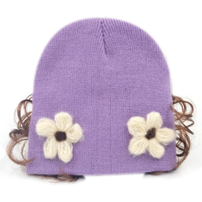 

Winter New Girls Hat Fashion Cute Wig Flower Hair Children Baby Kids Cap Floral Warm Knitted Earmuff Wig Caps Baby Accessories