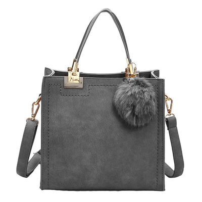 

Solid Color Pompom Pendant Handbag Women Faux Leather Crossbody Shoulder Bag