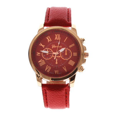 

Fashion Geneva Roman Numerals Leather Analog Quartz Watch Casual Couple Watch Wrist Watches