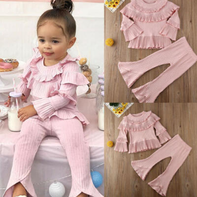 

US Toddler Girls Outfits Clothes Ruffle T-shirt Tops Flared Leggings Pants Set