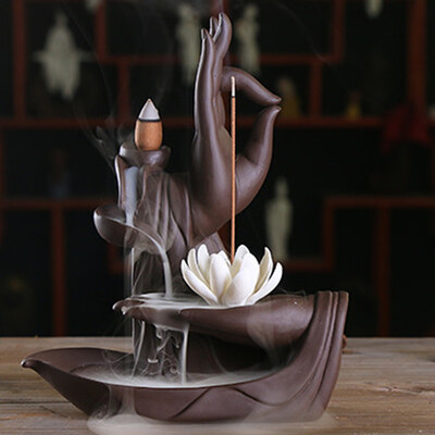 

Gobestart Ceramic Purple Sand Zen Buddha Hand Sandalwood Backflow Incense Burner Decor