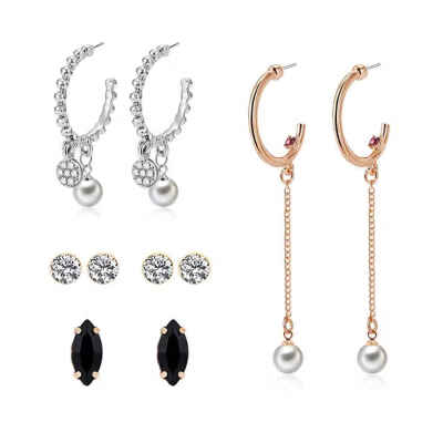 

Long Chain White Pearl Pendants Sparkling Clear Rhinestone Alloy Hypoallergenic Ear Studs