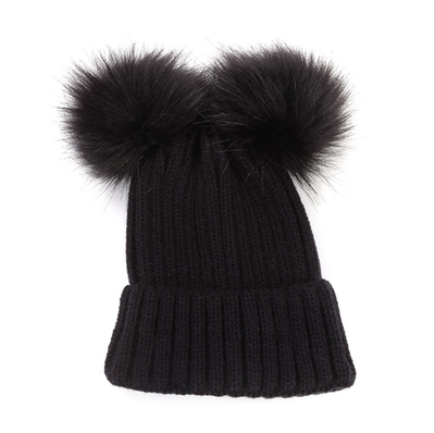 

Child Baby Boys Girls Beanie Hat Winter Warm Double Fur Pom Bobble Knit 4 Colors