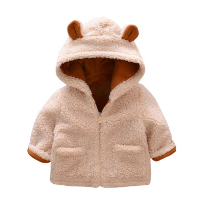 

Autumn Winter Infant Baby Kids Boys Girls Long Sleeve Cotton Outerwear Cute Cartoon Bear Shape With Ear Design Hooded Outerwear