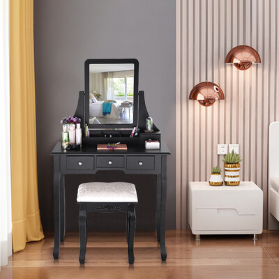 

Gobestart Vanity Set With Mirror & Cushioned Stool Dressing Table Vanity Makeup Table