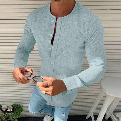 

Toponeto Mens r Pure Color Round Collar Long Sleeve Fashion Casual Shirt Top Blouse