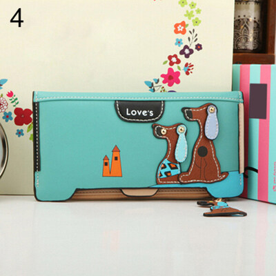 

Women Long Faux Leather Dog Pendent Wallet Double Zip Hasp Purse Card Holder Bag
