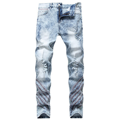

Gobestart Mens Nostalgic Casual Denim Straight Hole Trouser Distressed Jeans Long Pants