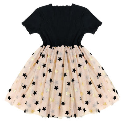 

Summer Casual Baby Girls Star Pattern Short Sleeve Dress Cotton Kids Toddler Mesh Sundress