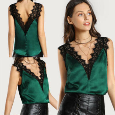 

Sexy Lace Casual Satin Strap Vest Top Tank Camisole T-Shirt Blouse Women Clothes