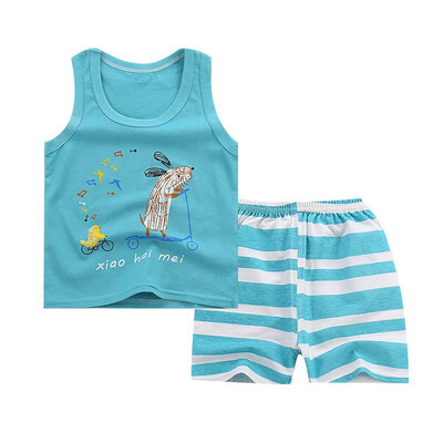 

Childrens Summer Clothing Set Cute Vest Suit Boys And Girls Sleeveless Vest Shorts Suit Cartoon Cotton Suit