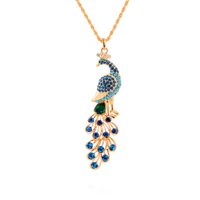 

Fashion Necklace Gold Plated Crystal Peacock Pendant Necklace Sweater Chain Fashion Jewelry