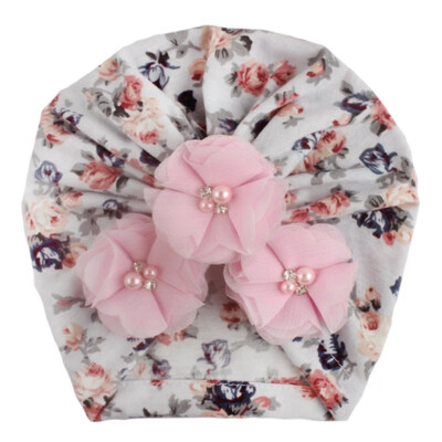 

Autumn Winter Soft Cute Newborn Baby Flower Pearl Design Girls Caps Infant Hat Turban Elastic Caps