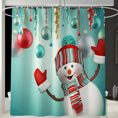 

Christmas Print Shower Curtain Carpet Mat Combination Bathroom Toilet Mat Bathroom Curtain Set 4 Piece Set