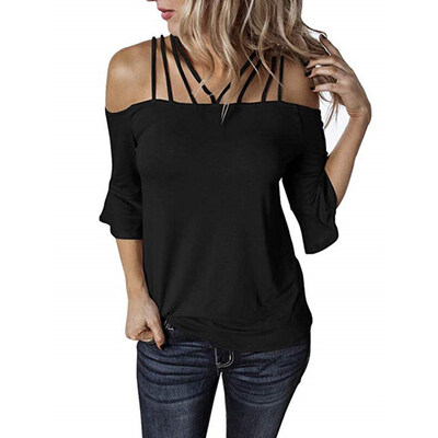 

T shirt women fashion new off shoulder solid color short-sleeve women tshirt vestidos