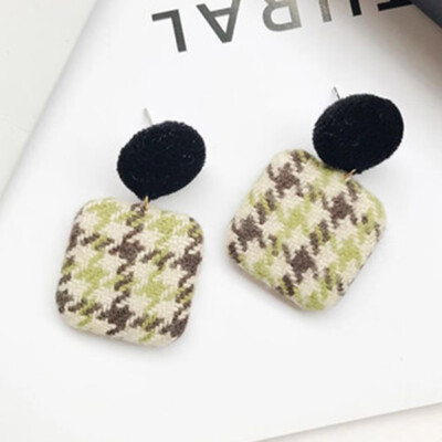 

2019 Vintage Plaid Fabric Round Button Earrings for Women Girls Cloth Earring Jewelry fashionable gifts