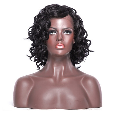 

StrongBeauty Synthetic Lace Front Wig Curly Bob Haircut Synthetic Side Part Natural Black Wig Womens Medium Length  Part