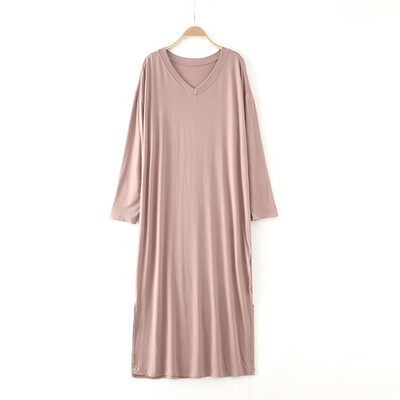 

Women Long-sleeved V-neck Dress Loose Modal Nightdress Large Size Long Night Dress New Arrived